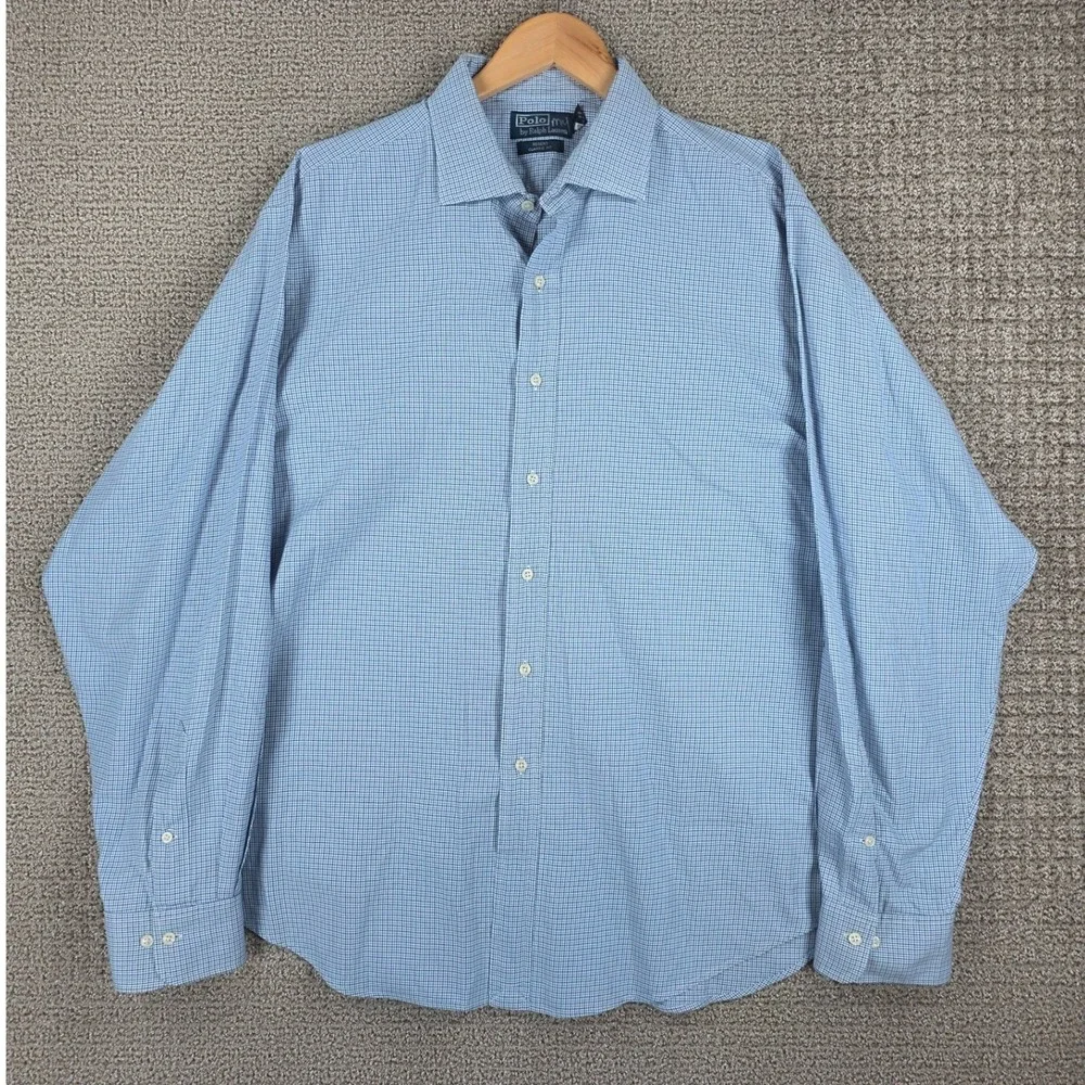 Polo Ralph Lauren Regent Classic Fit‎ Dress Shirt Mens 18 XXL Blue Gingham Check
